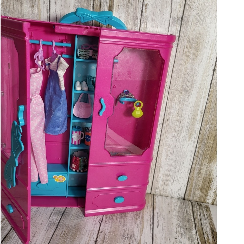 American Plastic Toy Wardrobe Closet Pink Blue Doll Clothes Accessories Storage - Picture 10 of 10